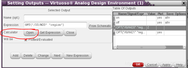 setting outputs window